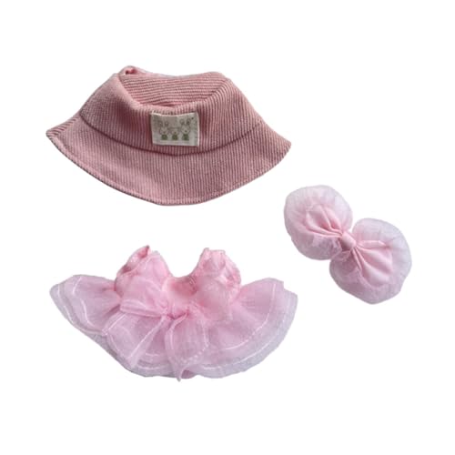 perfk 3-teiliges Puppenkleid mit Hut, Schleife, Haarnadel, Kostümzubehör, Miniaturkleidung für 15–17 cm große Puppen, Verkleidung, Rosa von perfk