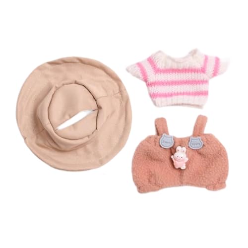 perfk 3-teiliges Set mit Hosenträgern und T-Shirt sowie Mütze für Modepuppen, handgefertigtes Kleidungszubehör, Miniaturkleidung für 15–17 cm große Puppen von perfk