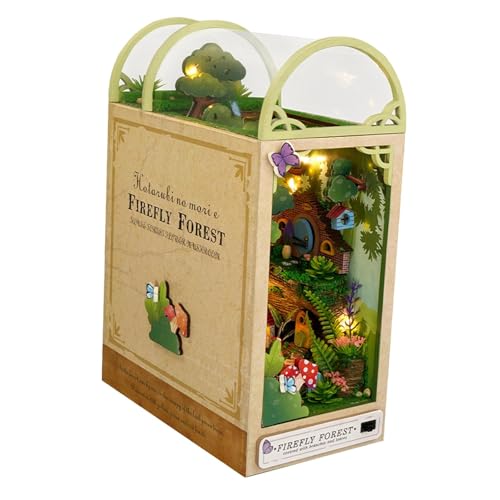 perfk 3D Puzzle Booknook Miniatur-Bausatz Zusammengebautes Puppenhaus Basteln Schreibtischdekor mit Lichtern Dekorative Buchstützen Ornament für Zuhause von perfk