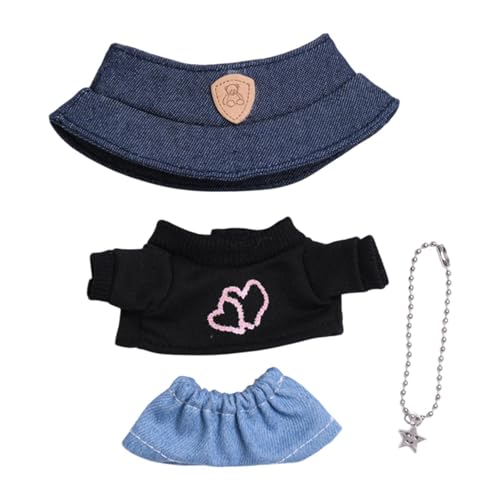 perfk 4-teilige Mini-Puppenkleidung mit Puppen-T-Shirt, Jeans, Halskette, Mütze, Sammlerpuppenkleidung, Puppenoutfit für 5-6 Zoll große Dills, Schwarz Und Herz von perfk