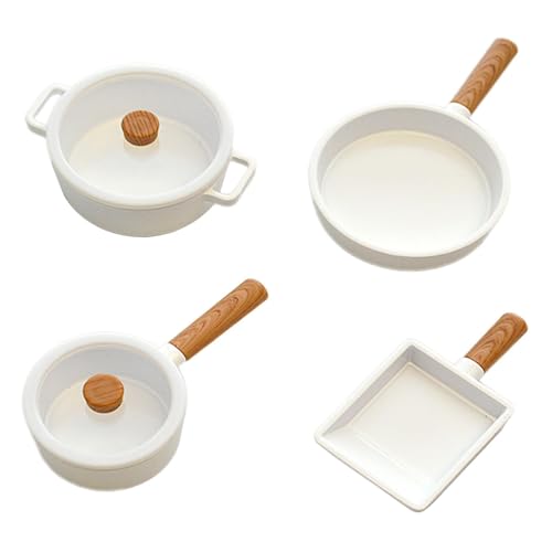 perfk 4-teiliges Kochtopf-Set für Puppenhäuser im Maßstab 1/6, Miniatur-Bratpfanne und Suppentopf-Set, Puppenhaus-Küchengeschirr für BJD-Puppen, Dekoration, Weiß von perfk