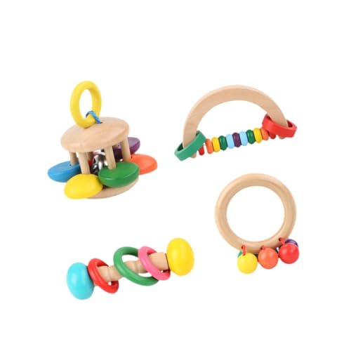 perfk 4-teiliges Montessori-Spielzeug aus Holzrasseln, frühes Lernspielzeug, Musikinstrumente für Kinder als Geschenk für Neugeborene von perfk