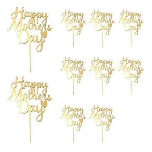 perfk 4x 10 Stück Happy Mother's Day Cake Toppers Motherday Cake Toppers Golden Double Sided Cupcake Toppers für Geburtstag Frauen Mutter von perfk