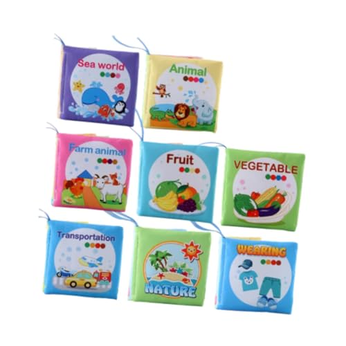 perfk 8-teiliges weiches Babybuch-Spielzeug aus Knistertuch, kreatives Fühl- und Tasterlebnis, sensorisches Montessori-Spielzeug für Babys von 0–12 Monaten, 11x11cm von perfk