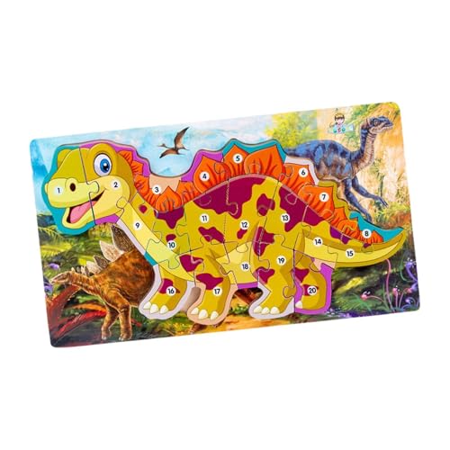 perfk Alphabet Dinosaurier Holzpuzzle, Cartoon Puzzle Reisespielzeug, Gelb von perfk