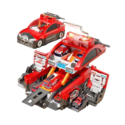 perfk Auto-Spielzeug-LKW-Set für Kinder mit 6 kleinen Autos aus Legierung, Deformationsspielzeug, Autotransporter-LKW-Spielzeug für Jungen und Mädchen, Feuerwehrauto von perfk