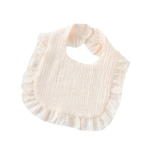 perfk Baby-Lätzchen aus Baumwolle, Spucklätzchen mit Rüschen-Design, atmungsaktiv, maschinenwaschbar, Sabberlätzchen für Neugeborene, Jungen, Beige von perfk