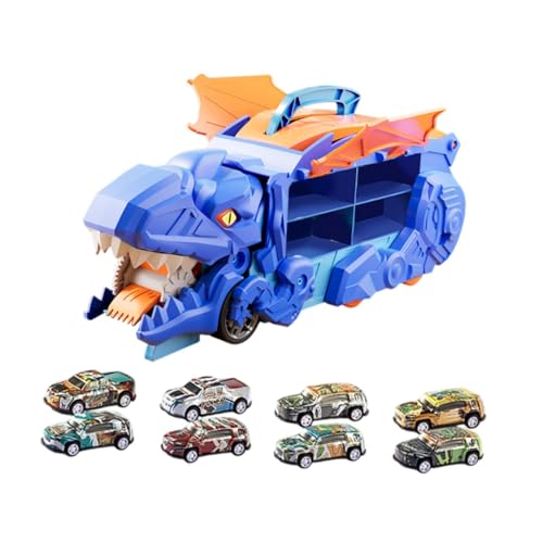 perfk Dinosaurier-Transporter-LKW, Dinosaurier-Auto, Fahrzeuge, Spielset, Dino-Auto, Fahrzeuge, Dinosaurier-Verschlingungs-LKW für Jungen und Mädchen, mit 8 Autos von perfk