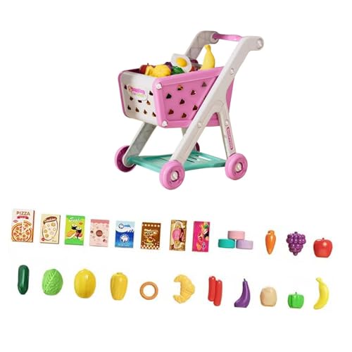 perfk Einkaufswagen-Trolley-Set für Kinder, Einkaufswagen vortäuschen, Aufbewahrungsspielzeug für den Schreibtisch, Lernspielzeug für Kinder, Jungen und von perfk