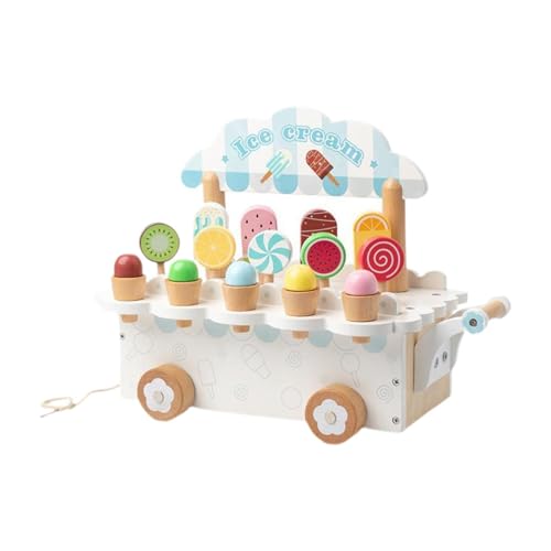 perfk Eiscreme-Spielset aus Holz, EIS am Stiel-Spielzeug aus Holz, Küchenzubehör, Lebensmittel-Spielzeug-Set, Eiscreme-Spielzeug für Jungen und Mädchen, Weiß von perfk