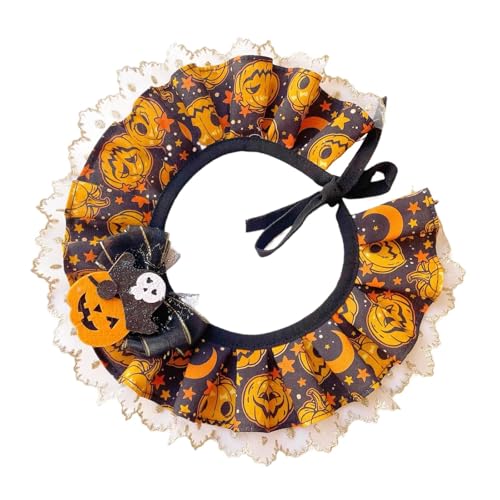 perfk Halloween-Katzenhalsband, Kostüm, Kürbis-Lätzchen, dekorativ, handgefertigt, festlicher Haustier-Halsschmuck für kleine, mittelgroße Mädchen, Jungen, L von perfk