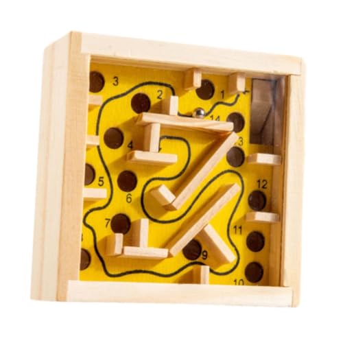 perfk Hölzernes Labyrinth-Brettspiel, Aktivitätsbrett, Montessori-Spielzeug, Denkaufgabe, Puzzle, Marmorlabyrinth, Erwachsene ab 3, Gelb von perfk