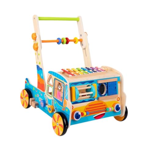 perfk Holz-Lauflernspielzeug, Montessori-Spielzeug, Geschenke, Schiebewagen für Kleinkinder, Sinnesspielzeug, Zentrum für mehrere Aktivitäten für Jungen und von perfk