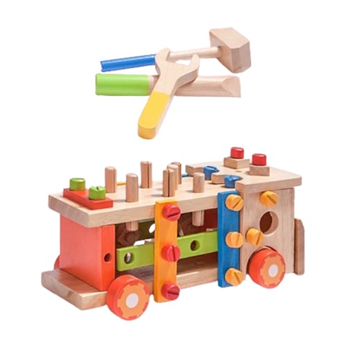 perfk Holz-Werkzeugset für Kinder, Konstruktionsspielzeug, Montessori-Lerngeschenke, großer Werkzeugkasten für Kinder mit Werkzeugauto für 3 4 5 6 Kinder von perfk