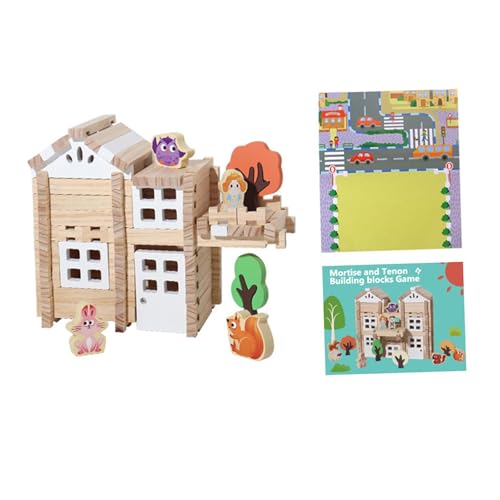 perfk Holzbaustein-Set, Montessori-Interaktion, DIY-Konstruktionsbaustein-Stapelblock-Spielzeug für Männer, Jungen, Mädchen, Kinder, 170 Stück von perfk