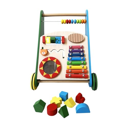 perfk Holzspielzeug für Babys, Gehhilfe aus Holz, Holzklötze, Schiebewagen, frühes pädagogisches Montessori-Spielzeug für Kinder von perfk