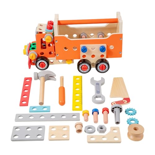 perfk Holzwerkzeug-Set für Kinder, Konstruktionsspielzeug, Beschäftigungsbrett, kreative Feinmotorik, Auto-Schraubendreher-Spielzeug, Rollenspiel für Kinder von perfk