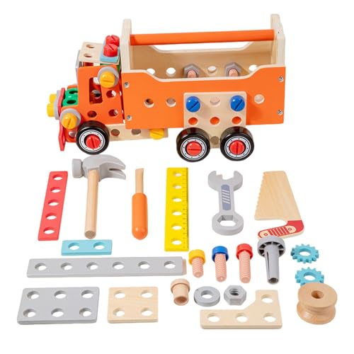 perfk Holzwerkzeugset für Kinder, Rollenspiel, Werkzeugwagen, kreatives Lernspielzeug, pädagogisches Auto-Schraubendreherspielzeug für Jungen, Mädchen, von perfk