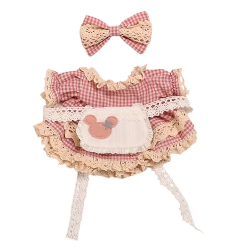 perfk Kariertes Kleid für Stoffpuppen, weiche Kostüme zum Anziehen, süße Kleidung zum Selbermachen zum Spielen mit Haar-Accessoires für 7,87-Zoll-Puppen, Rosa von perfk