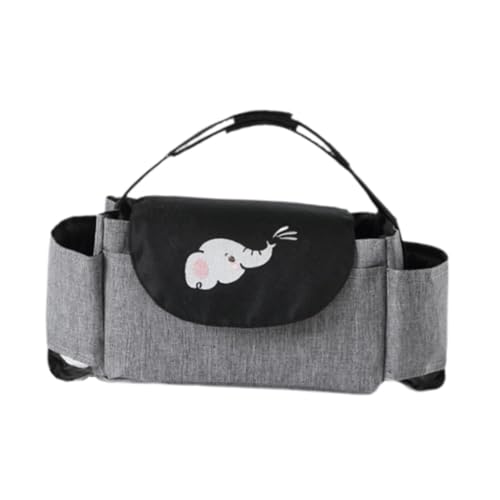 perfk Kinderwagen-Organizer-Tasche, Hängetasche, Mama-Tasche, mehrere Taschen, Baby-Wickeltasche, Kinderwagen-Reisetasche für Kinderwagen, Baby- und, Schwarz Grau Elefant von perfk