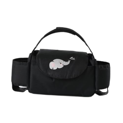 perfk Kinderwagen-Organizer-Tasche, Hängetasche, Mama-Tasche, mehrere Taschen, Baby-Wickeltasche, Kinderwagen-Reisetasche für Kinderwagen, Baby- und, Schwarzer Elefant von perfk