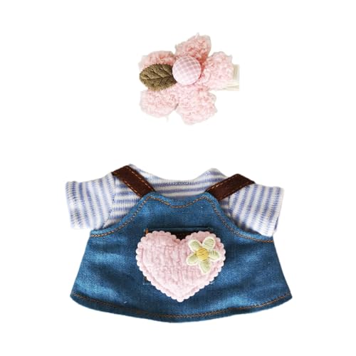 perfk Kleidungsset für Plüschpuppen, weiches Plüschtier, Ankleideset mit Jeansrock, süße Kostüme, stylische Foto-Requisiten, DIY-T-Shirt-Overalls, Blue Strip T Shirt von perfk