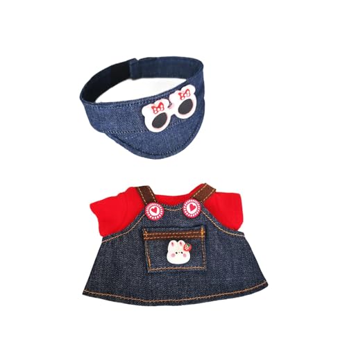 perfk Kleidungsset für Plüschpuppen, weiches Plüschtier, Ankleideset mit Jeansrock, süße Kostüme, stylische Foto-Requisiten, DIY-T-Shirt-Overalls, Red T Shirt von perfk