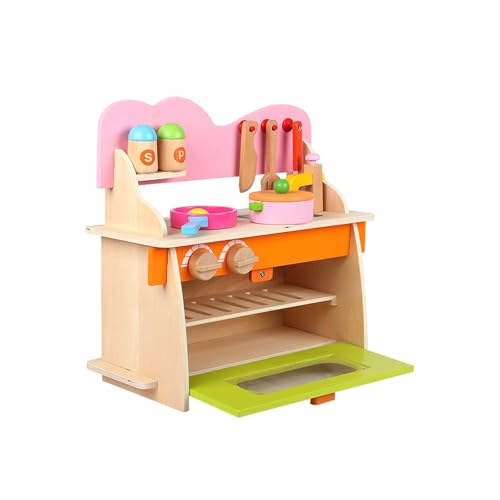 perfk Küchenset für Kinder, Spielküchenset, einfacher Zusammenbau, stabil, für Kinder ab 3 Jahren, Holzornament, Geschenke, Küchenspielzeug, Zubehör von perfk