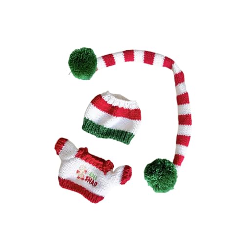 perfk Mini-Puppenkleidung, Puppenpullover-Set, Bequeme weihnachtliche Puppenkleidung mit gestreifter Mütze für Plüschpuppe von perfk