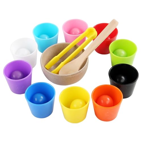 perfk Montessori Lernspielzeug Set, 10 Farbige Becher mit Bällen, Holzlöffel und Clip, 4,6 x 4,5 cm Becher perfk Montessori Lernspielzeug Set, 10 Farbige Becher mit Bällen, Holzlöffel und Clip, 4,6 x 4,5 cm Becher von perfk