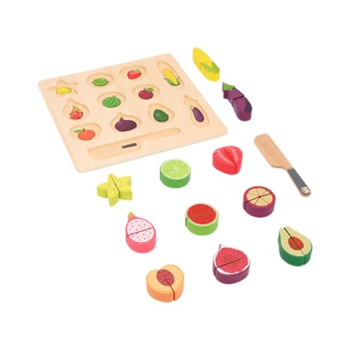 perfk Obst und Gemüse schneiden, Spielset zum Schneiden von Spiellebensmitteln, Montessori-Küchenpuzzlespielzeug aus Holz, Spiellebensmittelset aus Holz für von perfk