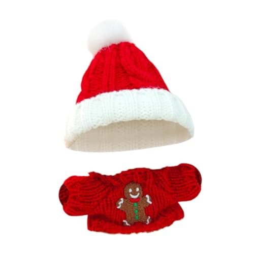 perfk Plüsch-Puppenkleidung für 15–17 cm große Puppen, Weihnachtskostüm, Lebkuchenmann-Pullover mit Weihnachtsmannmütze, stylische, süße Puppenkleidung von perfk