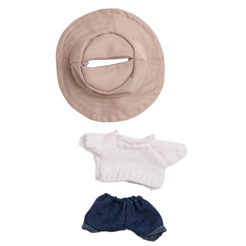 perfk Plüsch-Puppenkleidung für 17 cm große Anhängerpuppen, Puppen-Outfit, Puppenkleidung, Puppensammler-Geschenke, weiche DIY-süße Khaki-Huthose, Jeans von perfk