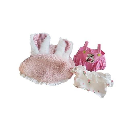 perfk Plüschpuppenkleidung für 20 cm Anhängerpuppen Puppenoutfit Puppenliebhaber Geschenke Cartoon DIY Plüschpuppenzubehör Kostüme, 3 Stück Rosa von perfk