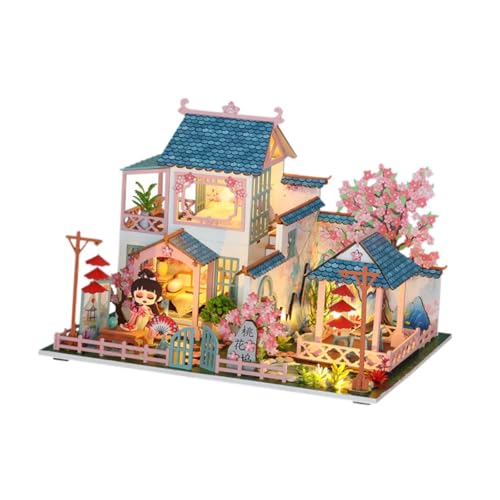 perfk Puppenhaus-Bausätze, 3D-Puzzle, eingebaute LED-Leuchten, Holzhaus mit Möbelset für Kinder und Erwachsene, kreatives Geschenk von perfk