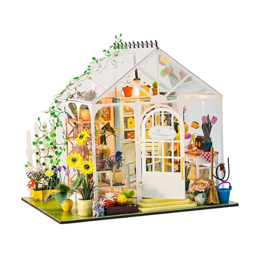 perfk Puppenhaus DIY Miniatur-Kits Gartenhaus DIY Handwerk Wohnkultur Kreative handgemachte Puppenhaus mit Möbeln für Jungen Mädchen von perfk