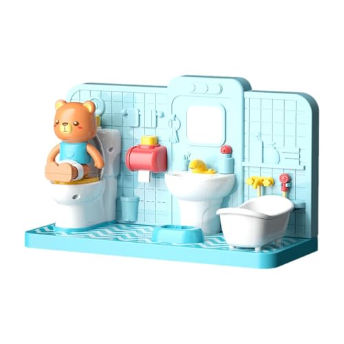 perfk Puppenhaus Miniatur Badezimmer Set Puppenhaus Dekoration Spielhaus Zubehör Ornament Kinder Geschenke Kinder Spielzeug Puppenhaus Badezimmer Set von perfk