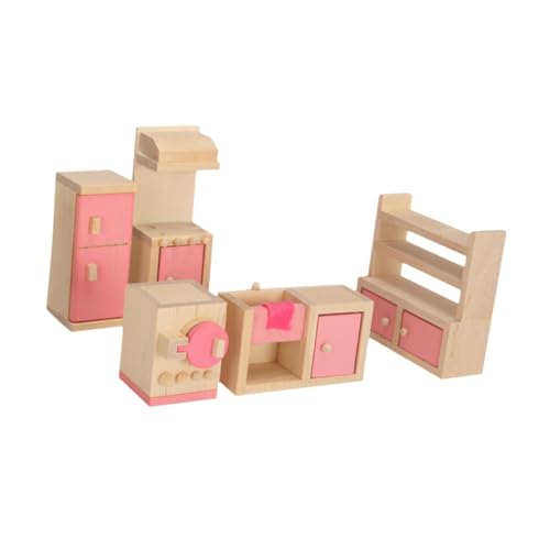 perfk Puppenhaus aus Holz, Miniaturmöbel-Set, Rollenspiel-Spielzeug, Puppenhaus-Dekoration, DIY-Teil-Ornament, Hobby-Basteln für Mädchen und Jungen, Küche Eingerichtet von perfk