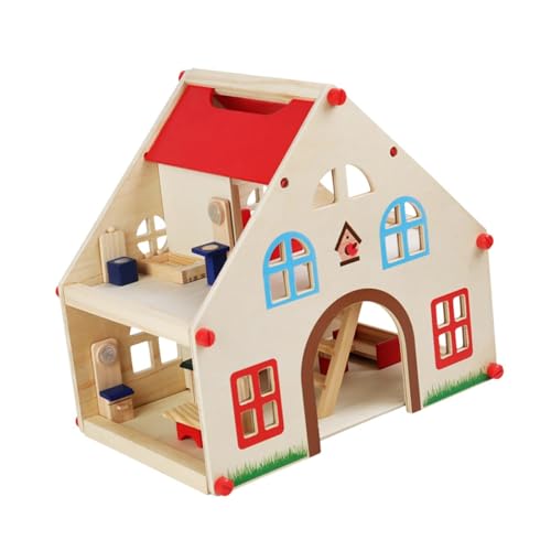 perfk Puppenhaus aus Holz, Rollenspiel-Villa, 2-stöckige Miniatur-Szene, Miniaturhaus, Puppenhaus-Bausatz für Kinder im Alter von 3 4 5 6 7 8 +, Geschenk von perfk