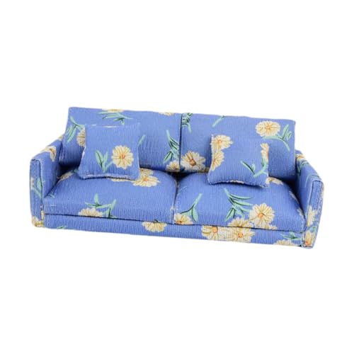 perfk Puppenhauscouch, Mini-Sofa für Zwei Personen, Maßstab 1/12, Sofa, Puppenhausdekoration, Puppenhausmöbel für Foto-Requisiten-Dekoration, BLAU von perfk