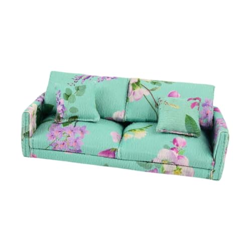 perfk Puppenhauscouch, Mini-Sofa für Zwei Personen, Maßstab 1/12, Sofa, Puppenhausdekoration, Puppenhausmöbel für Foto-Requisiten-Dekoration, GRÜN von perfk