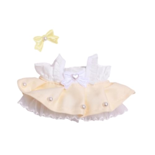 perfk Puppenkleid, Puppenoutfit mit Kopfschmuck, für 15 cm Große Puppen, Gelb von perfk