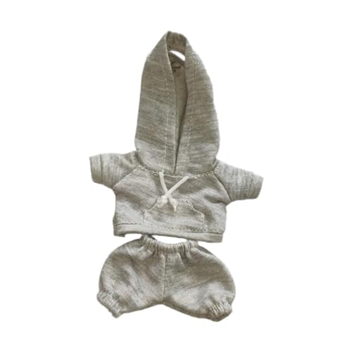 perfk Puppenkleidung für 17 cm große Plüschpuppen, Cartoon, Sweatshirt und Hose, Kuscheltierkleidung, weiche Foto-Requisiten, stilvolle Puppenkleidung, Hellgrau von perfk