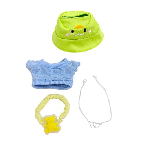 perfk Puppenkleidungsset, süßer Puppenkleidungsanzug, Puppenkleidung und Zubehör, weich, lebendig, mit Hut, Puppenoutfits für Kinder im Alter von 5–7, 8–10, Grüner Hut von perfk