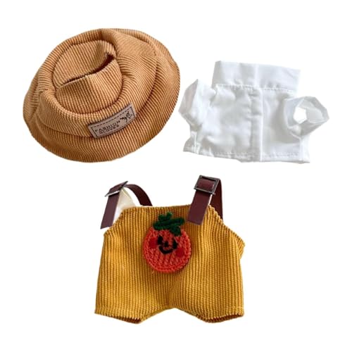 perfk Puppenoberteil und Hosenträger, Hosenanzug, Puppenkleidung mit Hut, Puppenzubehör, Kleidung, Puppenkostüm, Outfits für 17 cm große Puppen, Gelbes Set von perfk