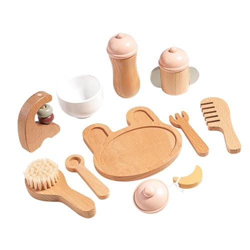 perfk Rollenspielset, Spielzeug, Babyspielzeug-Set, Spielbesteck, Teller-Set, pädagogisches Holz-Make-up-Set, Teeparty-Set, Spielzeug für Kinder, Mädchen, Baby-Spielzeug-Set von perfk