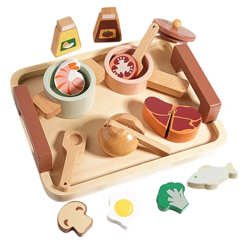 perfk Rollenspielset, Spielzeug, Babyspielzeug-Set, Spielbesteck, Teller-Set, pädagogisches Holz-Make-up-Set, Teeparty-Set, Spielzeug für Kinder, Mädchen, Kochset von perfk