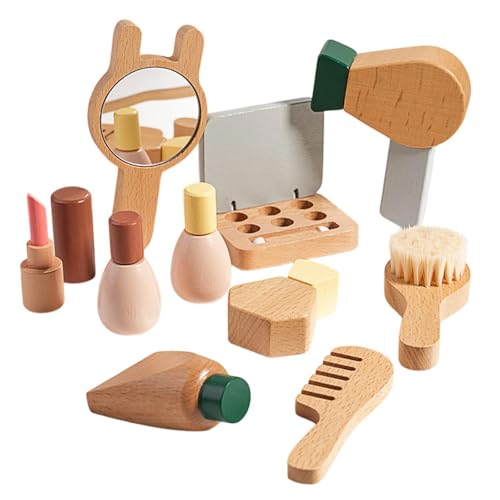 perfk Rollenspielset, Spielzeug, Babyspielzeug-Set, Spielbesteck, Teller-Set, pädagogisches Holz-Make-up-Set, Teeparty-Set, Spielzeug für Kinder, Mädchen, Schminkset von perfk