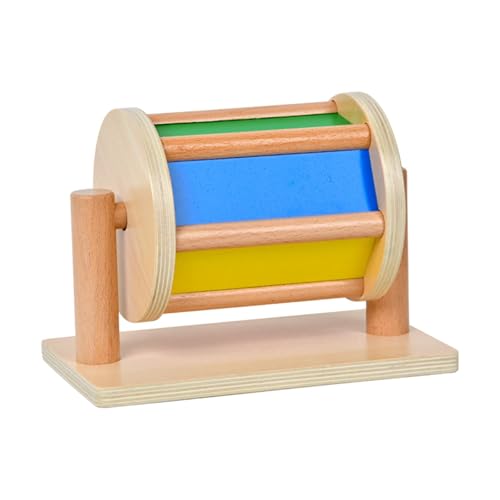 perfk Rotierende Montessori-Trommel, frühes Lernspielzeug, Lernen, sensorisches Spielzeug, rollende Textiltrommel aus Holz für Kinder und Babys von perfk