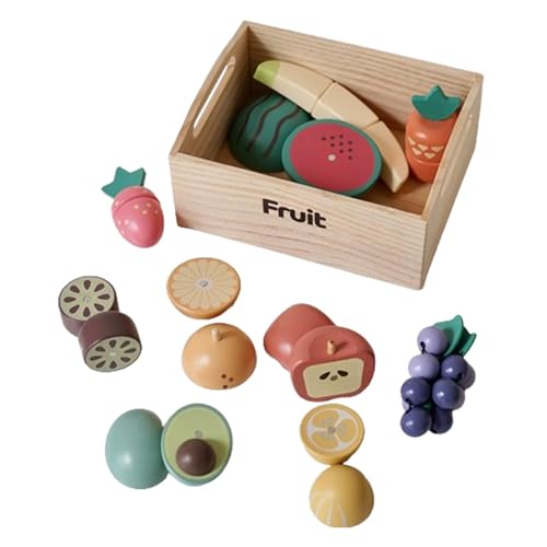 perfk Schneidespielzeug-Set, Küchen-Kochspielzeug, Rollenspiele, Holz-Essensspiel für Kinder, ab 3 Jahren, Party-Geschenk von perfk